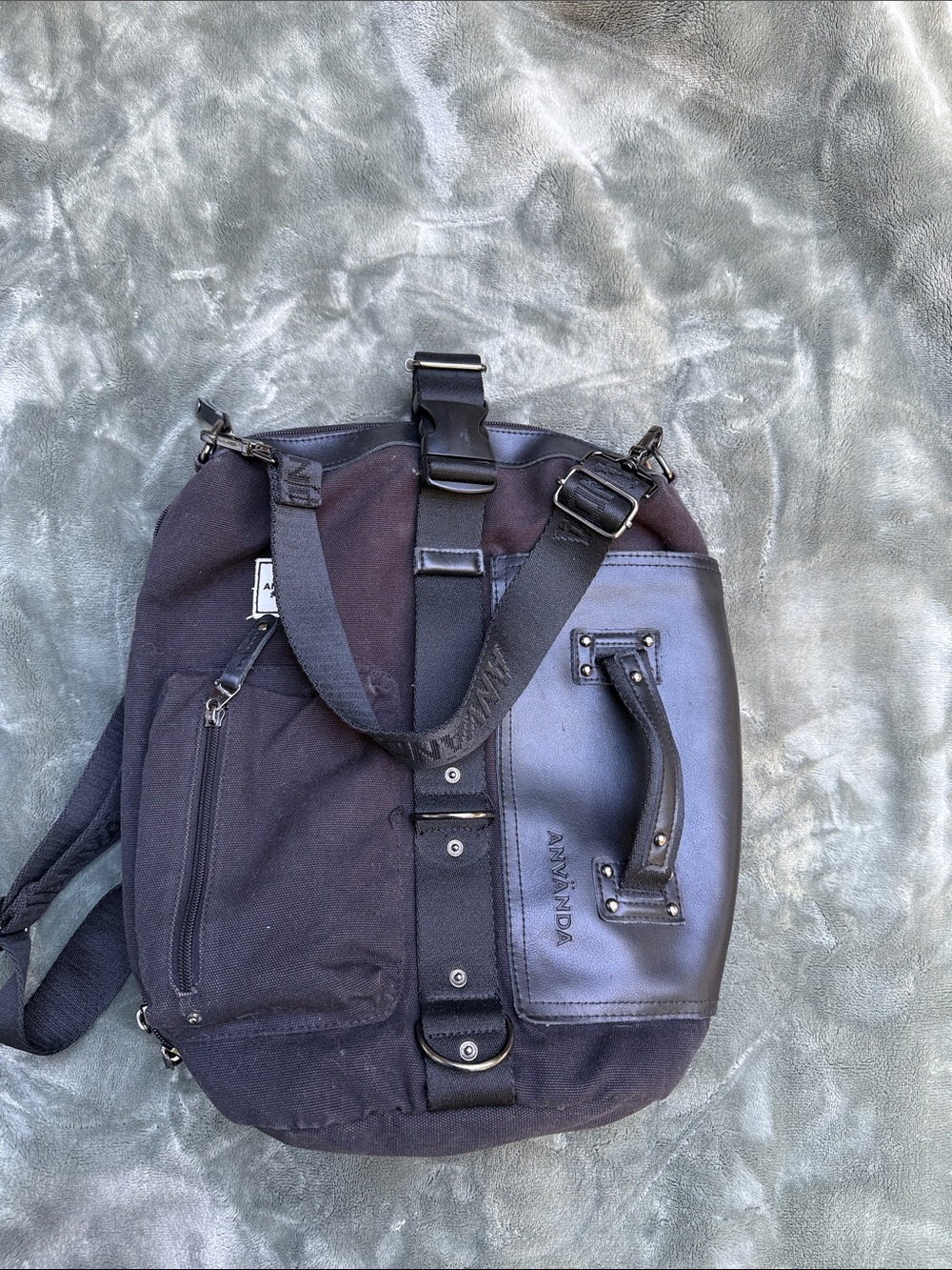 Black Canvas & Leather Messenger Bag - Picture 3 of 11